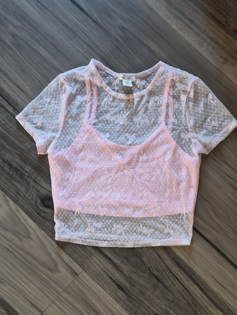 Bozzolo Pink Sheer Lace Layered Crop Top